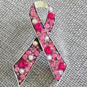 Breast Cancer Awareness Pink Silver Crystal Rhinestone Brooch Pin Lapel Scarf